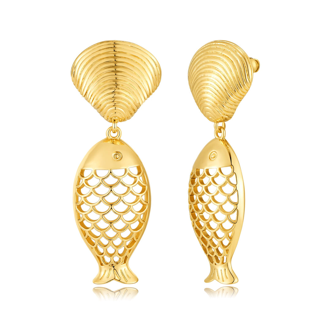 Gold Shell Fish Earrings For Women Chic Summer Beach Seashell – view 9