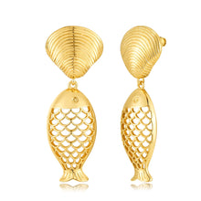 Load image into Gallery viewer, Gold Shell Fish Earrings For Women Chic Summer Beach Seashell – view 9