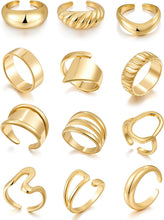 Load image into Gallery viewer, 18K Gold Plated Stackable Ring Set with 12 PCS - Open Knuckle for Women