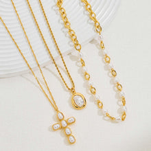 将图片加载到图库查看器，Gold Layered Cross Necklace for Women Pearl Multi Strand – view 4