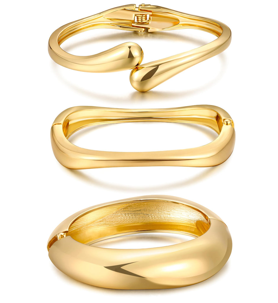 Chunky Gold Bangle Bracelets for Women, Dainty 14k Gold Plated Big Stackable Bangles Set, Trendy Statement Cuff Bracelet Stack Fashion Jewelry Gifts