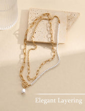 Load image into Gallery viewer, Layered Pearl Chain Necklace — 14K Gold Plated, Toggle Clasp