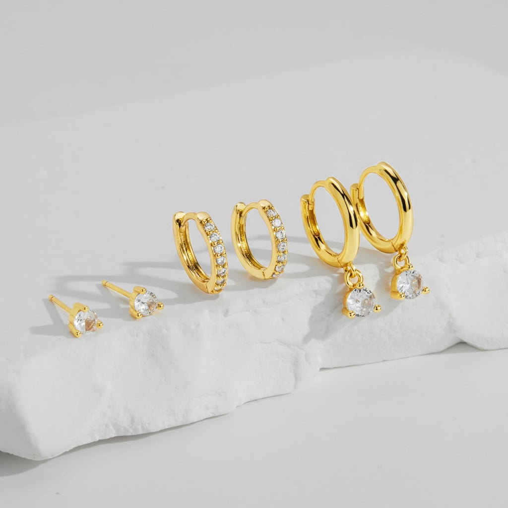 Huggie Hoop & Stud Earring Set — Gold or Silver, Multi-Piercing