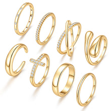 将图片加载到图库查看器，Non Tarnish Chunky Gold Rings for Women, 14K Gold Plated Dainty Stackable Cross Cubic Zirconia Ring Set, Knuckle Stacking Pinky Thumb Ring Statement Wedding Bands Jewelry Size 4.5-10