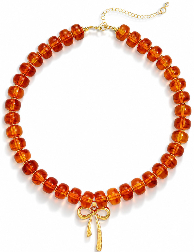 Chunky Beaded Necklace for Women, Colorful Resin Bow Pendant Choker – view 9