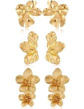 Load image into Gallery viewer, Gold Flower Statement Earrings — Irregular Leaf Drop