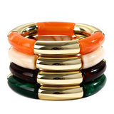 6pcs Chunky Acrylic Bangle Bracelets for Women, Resin Bamboo Brown Stretchy Bracelet