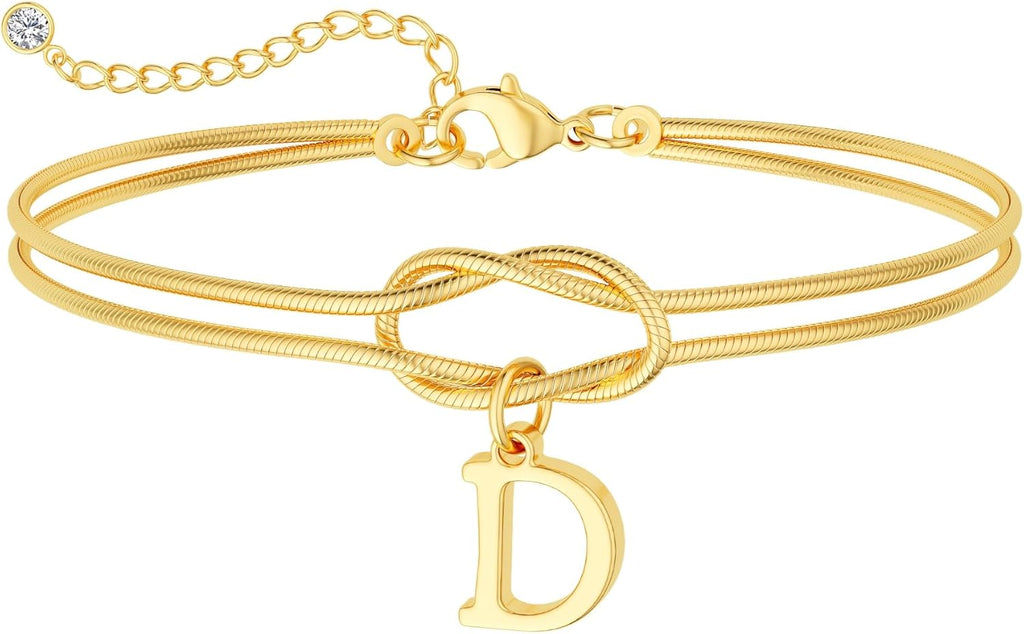 14K Gold Plated Gold Initial Bracelets for Women, Non-Tarnish, Adjustable