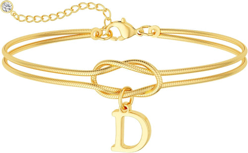 14K Gold Plated Gold Initial Bracelets for Women, Non-Tarnish, Adjustable