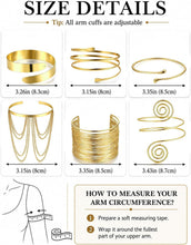 Load image into Gallery viewer, 6PCS Gold Arm Cuff Bracelet Set, Adjustable Statement Upper Arm Jewelry – view 4