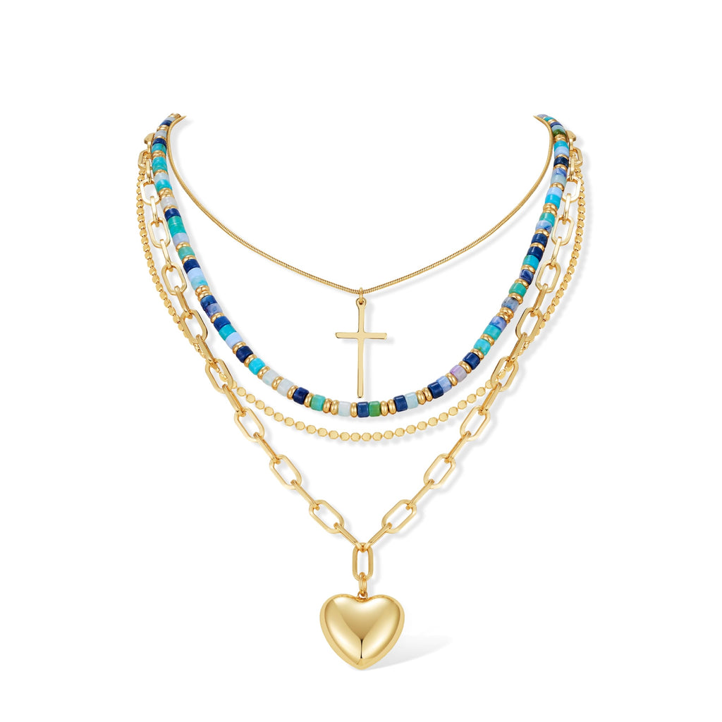 Gold Layered Cross Necklace for Women Pearl Multi Strand – view 8