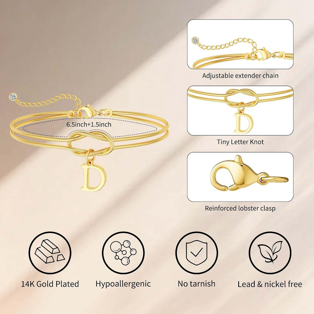 14K Gold Plated Gold Initial Bracelets for Women, Non-Tarnish, Adjustable – view 5