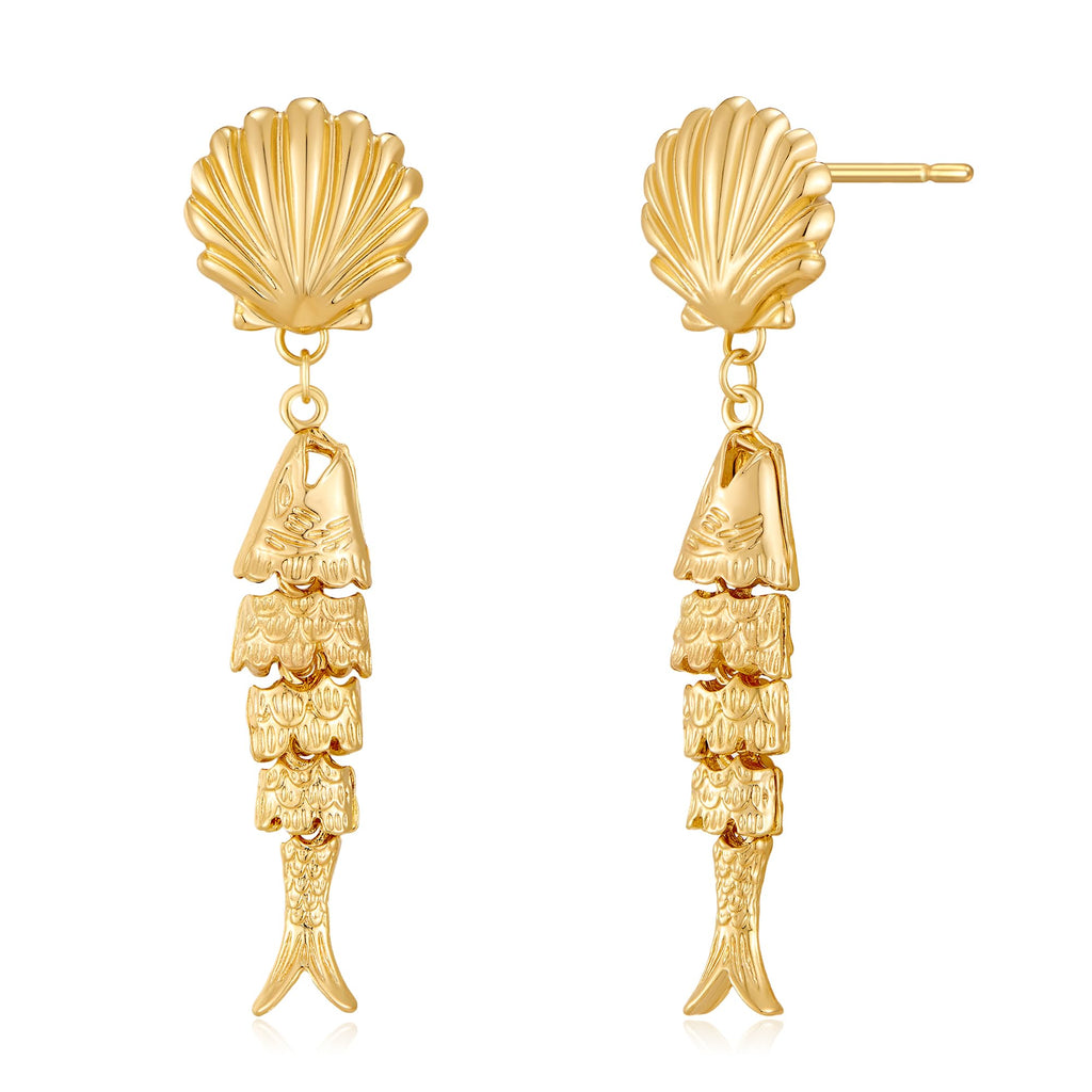 Gold Shell Fish Earrings For Women Chic Summer Beach Seashell – view 11