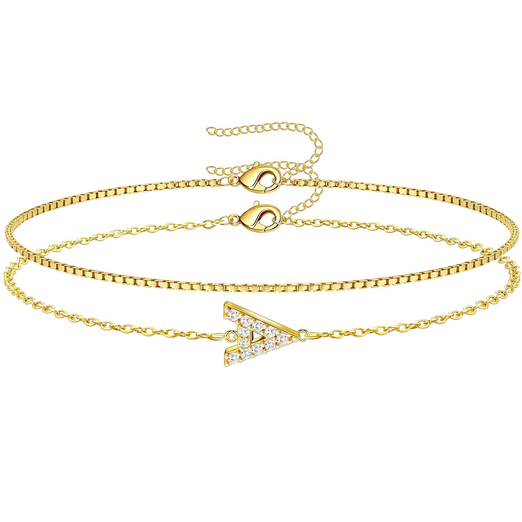 Gold Initial Bracelet — A–Z, 14K Gold Plated Box Chain