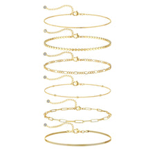 Load image into Gallery viewer, Gold Bracelets Set for Women Waterproof, Non Tarnish 14K Gold Plated Tennis Beaded Figaro Herringbone Paperclip Link Chains,