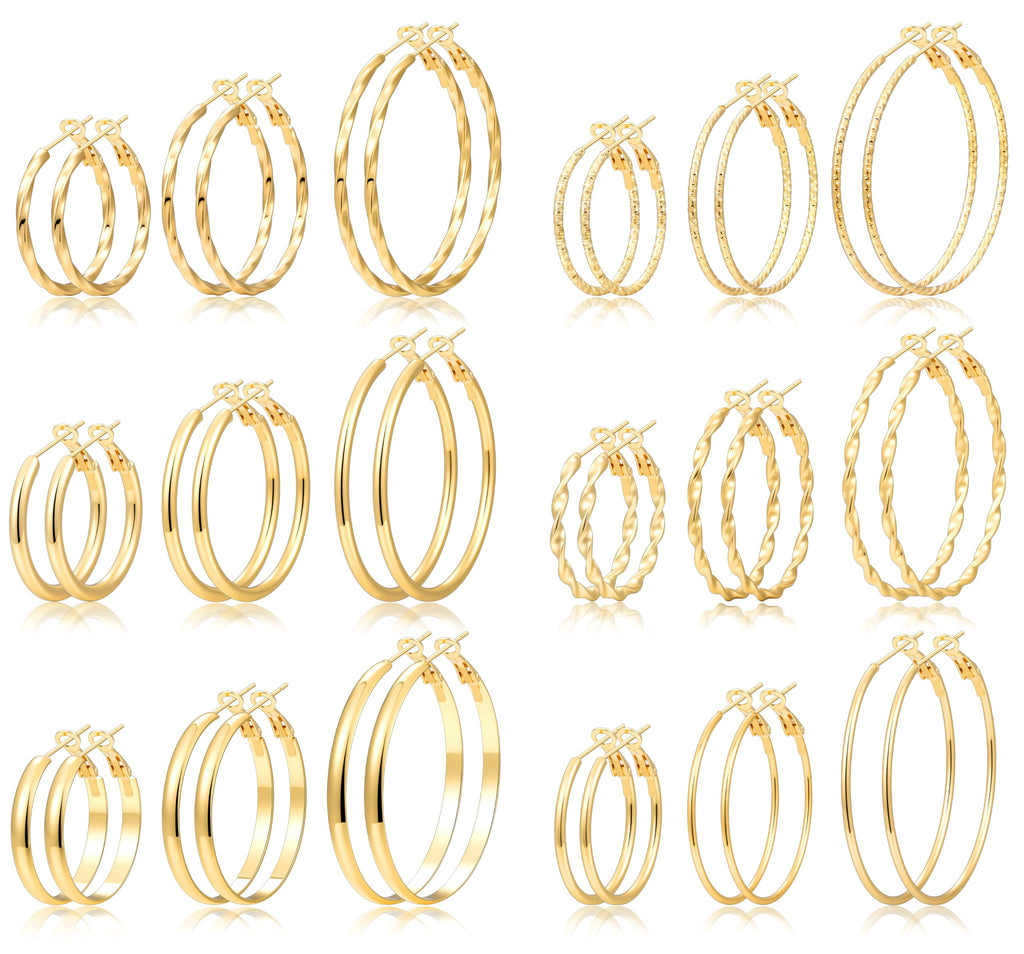 Chunky Gold Hoop Earrings — 42 Pair Multipack, Hypoallergenic