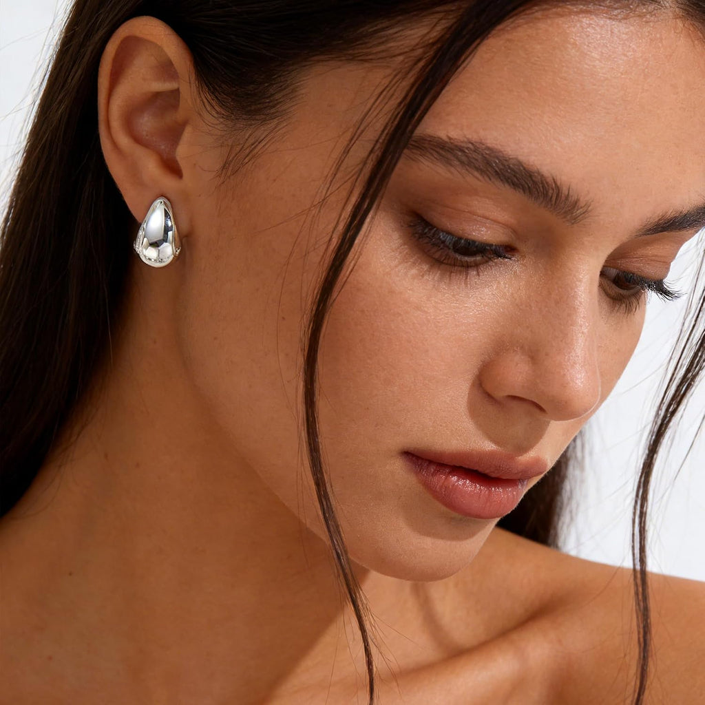 Chunky Silver Hoop Earrings — 24 Pairs, Huggie Stack