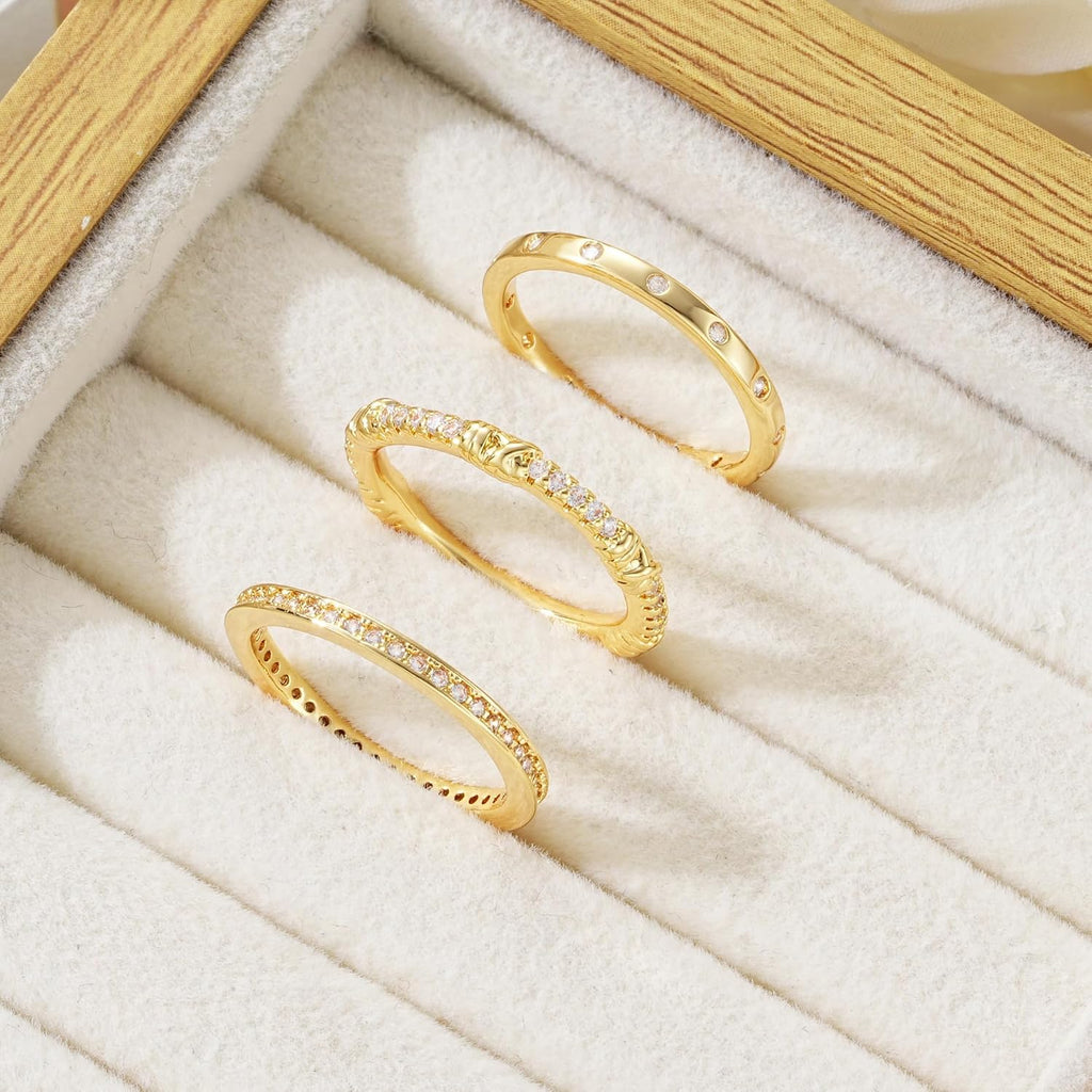 14K Gold Rings for Women , Dainty Knuckle Stackable Rings Set Oval V-shaped Cubic Zirconia Rings Perfect for