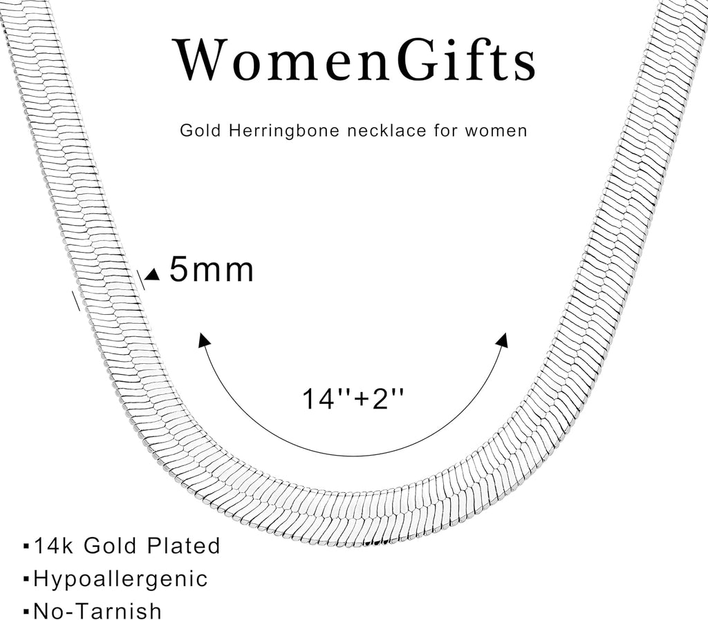 Chunky Silver Herringbone Choker Necklace for Women, Stainless Steel – view 4