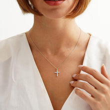 Load image into Gallery viewer, Sterling Silver Plated Diamond CZ Cross Necklace – view 3