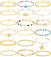 将图片加载到图库查看器，21PCS Gold Anklet Set for Women, Adjustable Layered Ankle Jewelry