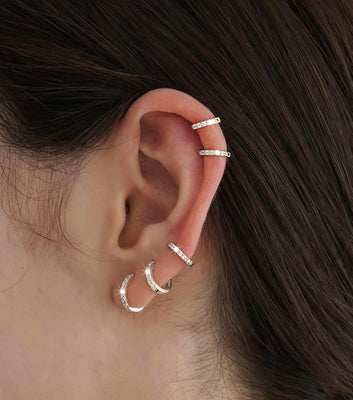 Small 5Pcs Silver CZ Huggie Hoop Cartilage Earrings Sets for Women – alternate view