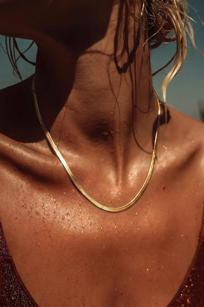 14K Gold Plated Herringbone Necklaces for Women, Non-Tarnish