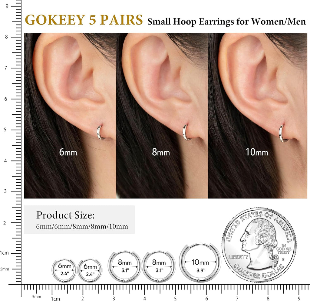 316L Surgical Stainless Steel Small Gold Silver Hoop Earrings for Women Men,Hypoallergenic Cartilage Helix – view 3