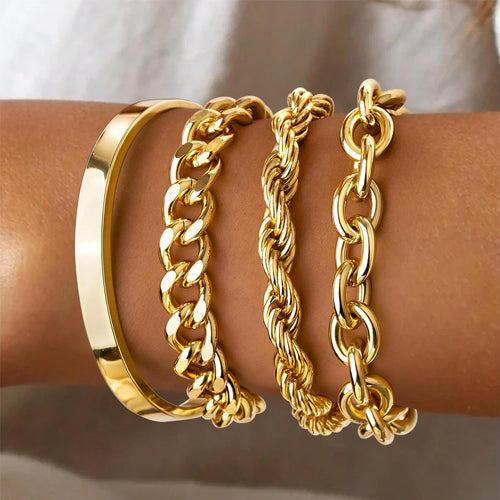 Chunky Gold Bracelet Stack — 14K Plated, Waterproof