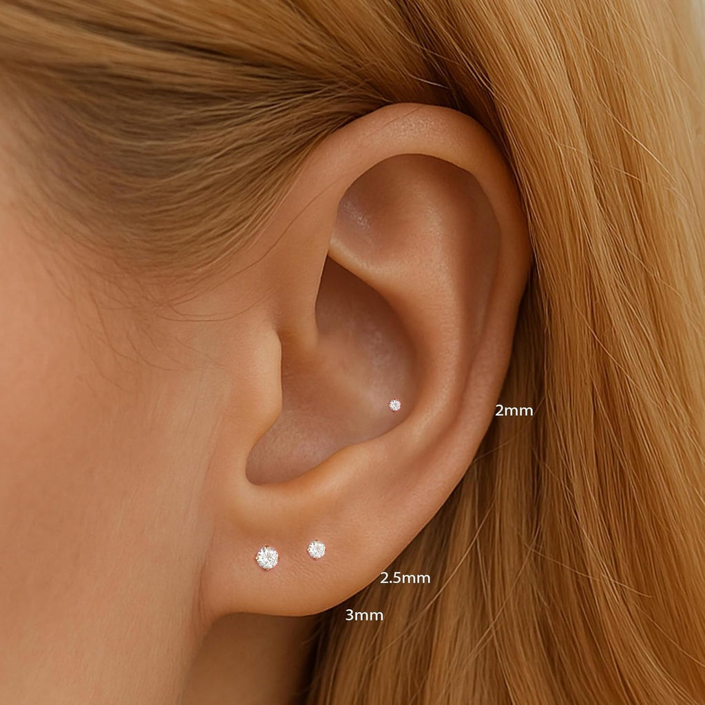 Small Gold Stud Earrings Set for Women Men, Cubic Zirconia Mini Stud Earrings for Women, 14K Gold Plated Tiny