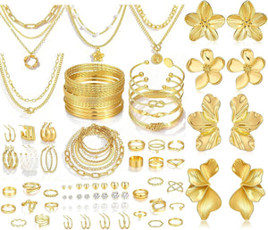 82-Piece Gold Jewelry Set — Necklaces, Bracelets & More