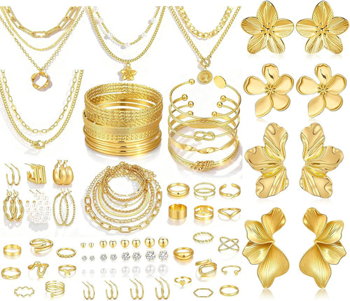82-Piece Gold Jewelry Set — Necklaces, Bracelets & More