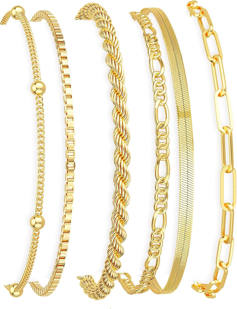 Gold Bracelets for Women, 14K Gold Plated, Waterproof