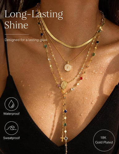 Layered Cross Necklace Set — 4 Pieces, 18K Gold Plated