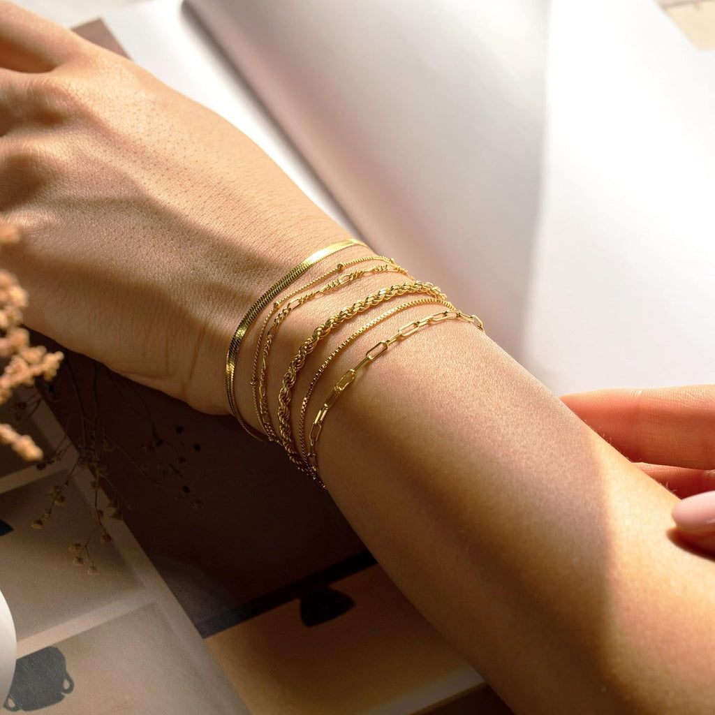 Gold Bracelets for Women, 14K Gold Plated, Waterproof