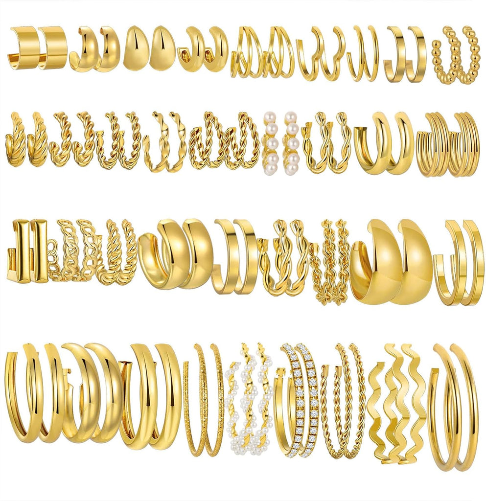 36 Pairs Gold Earrings+25pcs Gold Rings