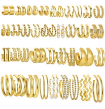 将图片加载到图库查看器，36 Pairs Gold Earrings+25pcs Gold Rings