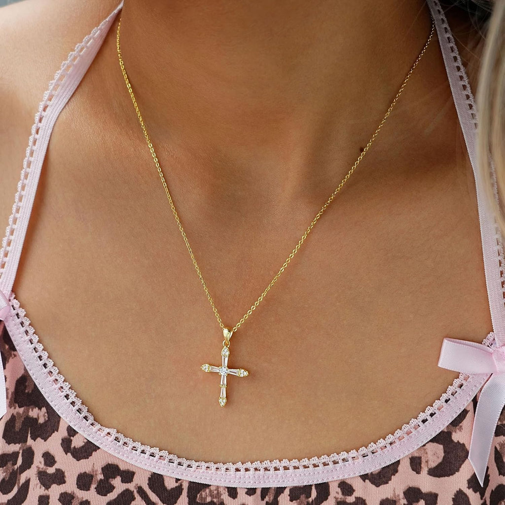 Gold Diamond Cross Necklace for Women, 14K Gold Plated – view 3