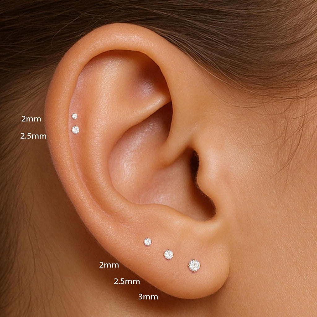 Small Gold Stud Earrings Set for Women Men, Cubic Zirconia Mini Stud Earrings for Women, 14K Gold Plated Tiny