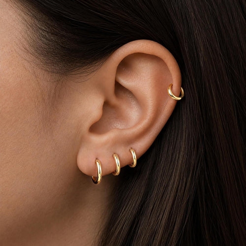 14K Gold Plated Huggie Hoop Earrings — Stacking Set, Hypoallergenic