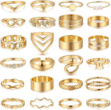 将图片加载到图库查看器，25 Pcs Gold Stackable Ring Set for Women, Chunky Knuckle Finger Midi Rings, Silver Simple Stacking Cute Rings Pack Trendy Stuff Jewelry Gift