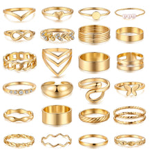 将图片加载到图库查看器，25 Pcs Gold Stackable Ring Set for Women, Chunky Knuckle Finger Midi Rings, Silver Simple Stacking Cute Rings Pack Trendy Stuff Jewelry Gift