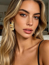 Load image into Gallery viewer, Gold Flower Statement Earrings — Irregular Leaf Drop