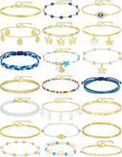 将图片加载到图库查看器，21PCS Gold Anklet Set for Women, Adjustable Layered Ankle Jewelry