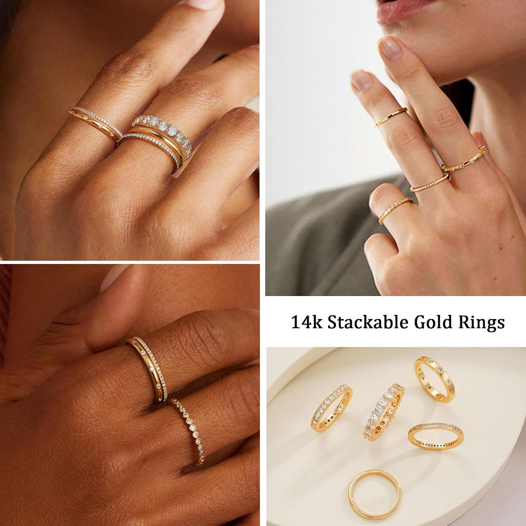 14K Gold Plated Rings — Stackable Set