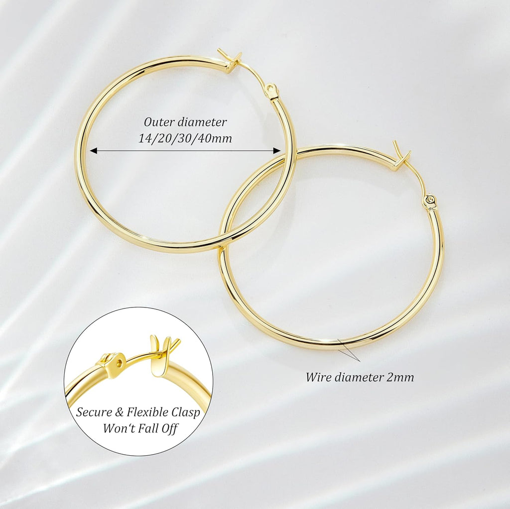 Gold Hoop Earrings Set — 14/20/30/40mm, Sterling Silver Post