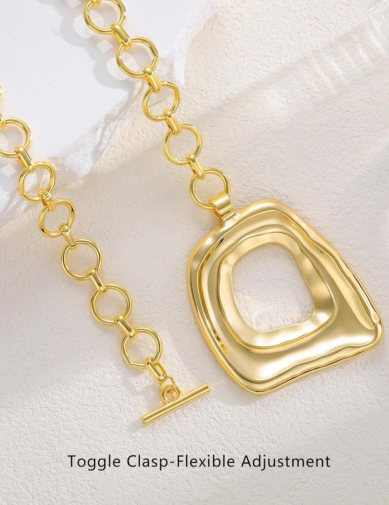 Chunky Gold Necklace for Women, 14K Gold Plated Boho Pendant Necklace