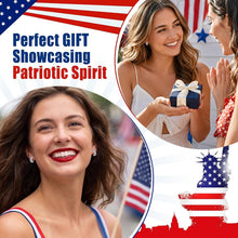 Load image into Gallery viewer, Red, White &amp; Blue Hoop Earrings — Silver Tone, Cubic Zirconia
