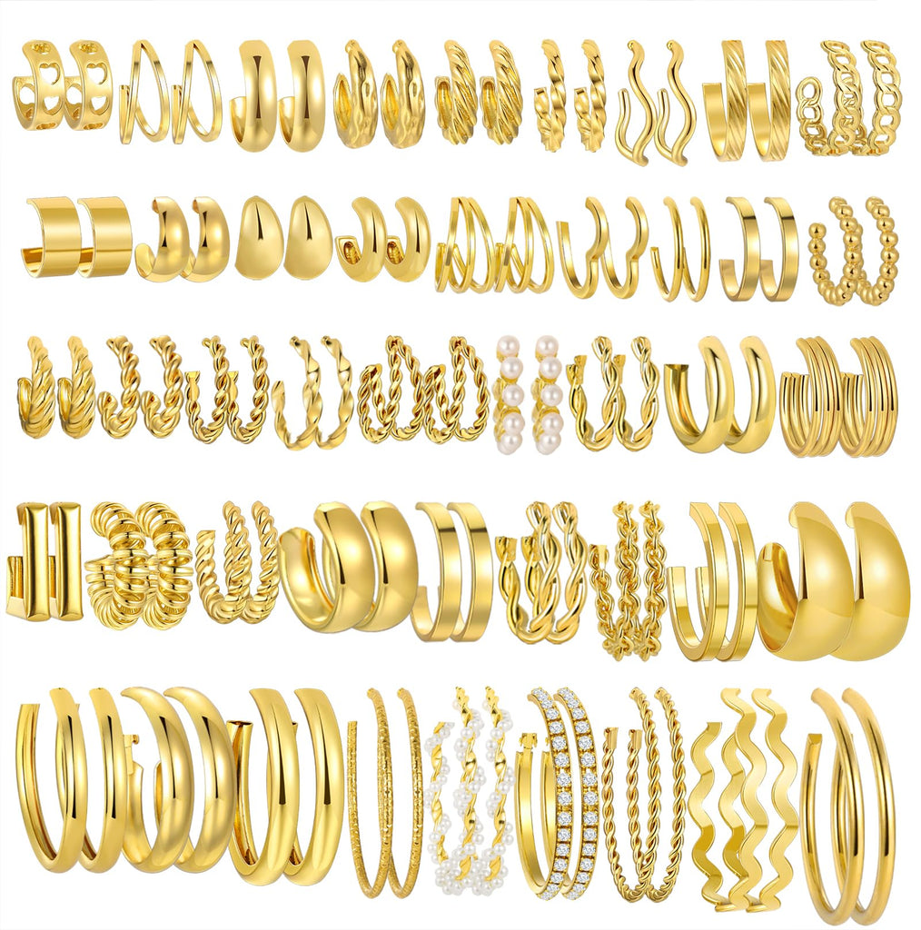 36 Pairs Gold Hoop Earrings Set for Women, Chunky Gold Earrings Multipack, Trendy Silver Hoop Earring Pack Jewelry