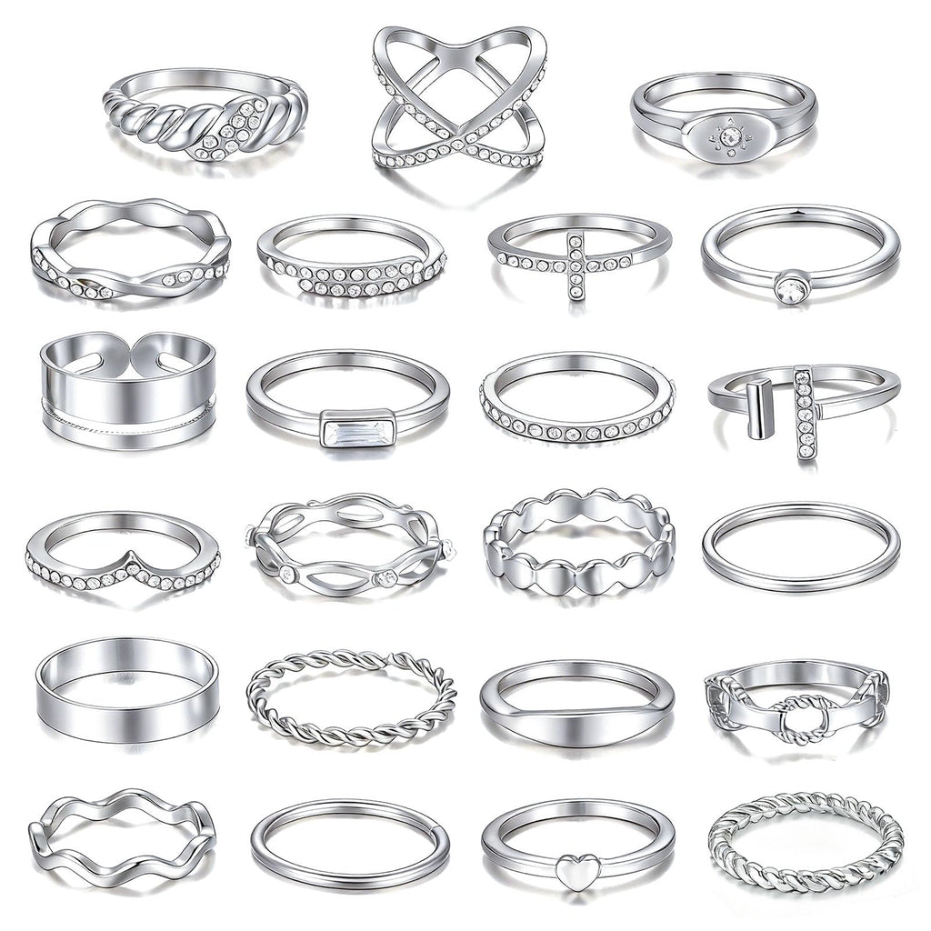 25 Pcs Gold Stackable Ring Set for Women, Chunky Knuckle Finger Midi Rings, Silver Simple Stacking Cute Rings Pack Trendy Stuff Jewelry Gift